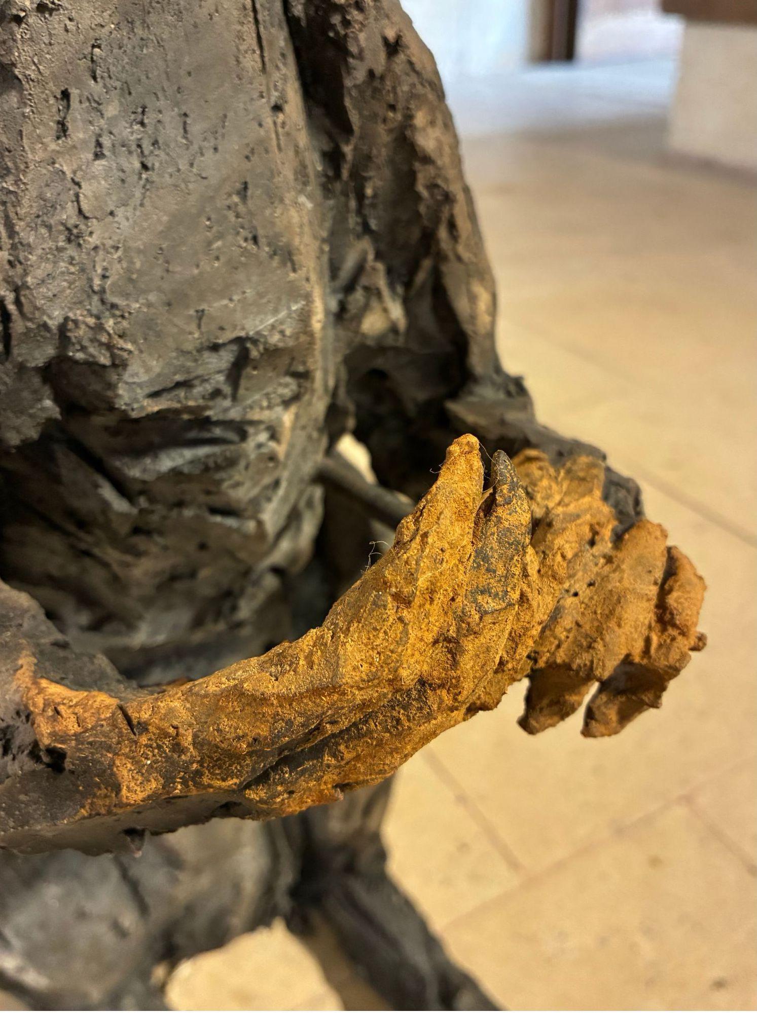 Squirrel by Cécile Raynal - Animal smoke-fired stoneware sculpture, fable, dark For Sale 6