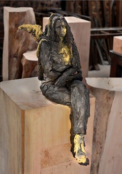 Tire d'aile (avec Natacha) di Cécile Raynal - Scultura in gres, legno, pigmento