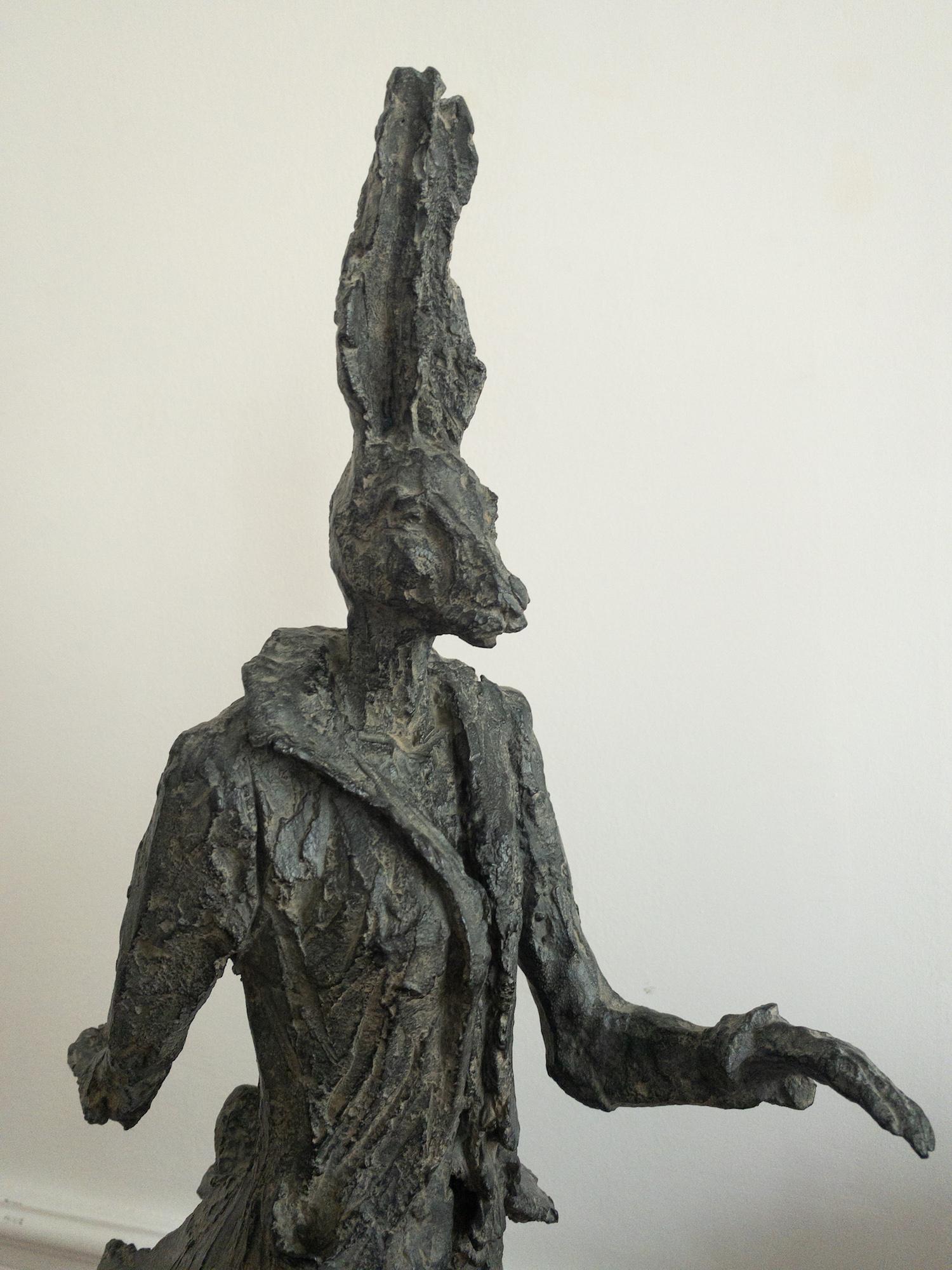 Walking Hare by Cécile Raynal - Fantasy Animal Sculpture, bronze For Sale 2