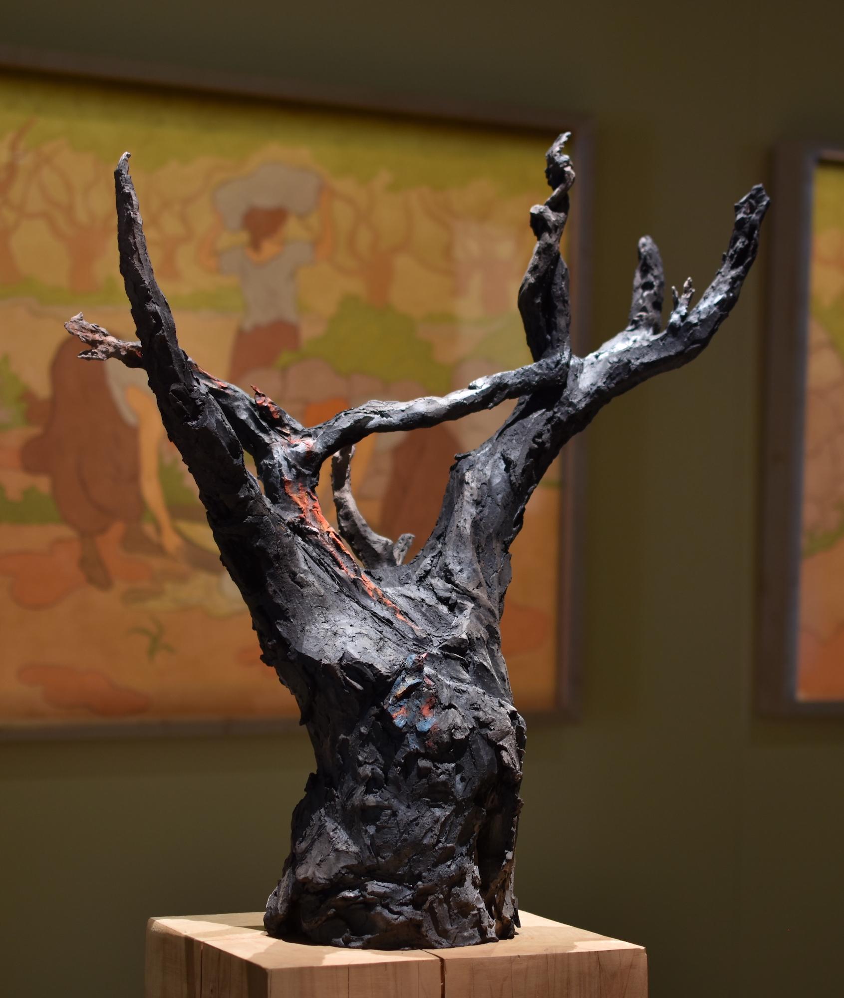 Árbol del mundo IV de Cécile Raynal - Escultura de gres cocido al humo, naturaleza, rama en venta 8