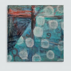 Rags and Rage, turquoise contemporary textural abstract with white dots