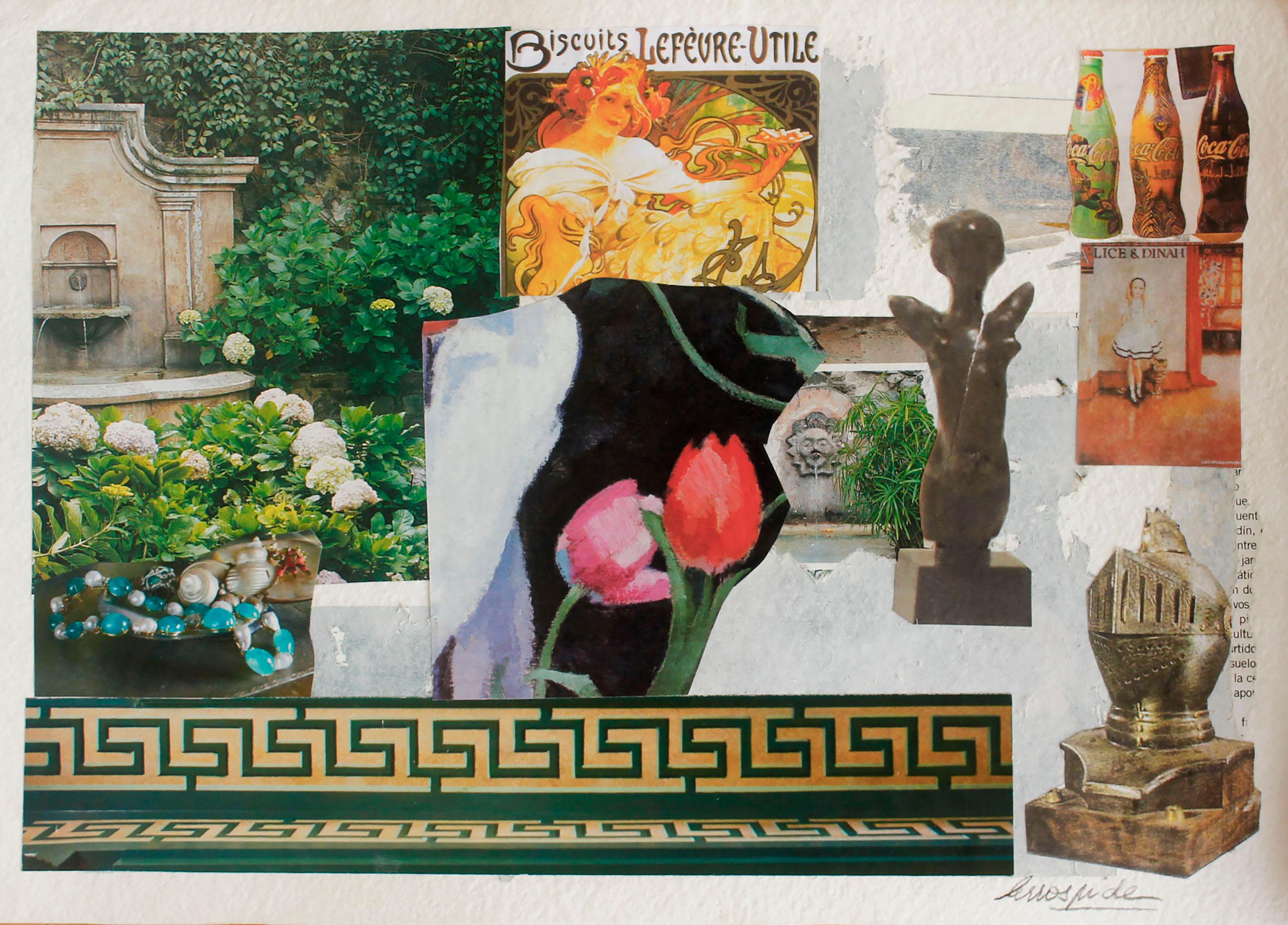 Collage de papel
Mi trabajo es  principalmente abstracto, yo diría expresionismo abstracto. Me encanta pintar al óleo, me da muchas posibilidades que no encuentro en otros medios.  Cuando trabajo con collages sobre papel o madera utilizo acrílicos,