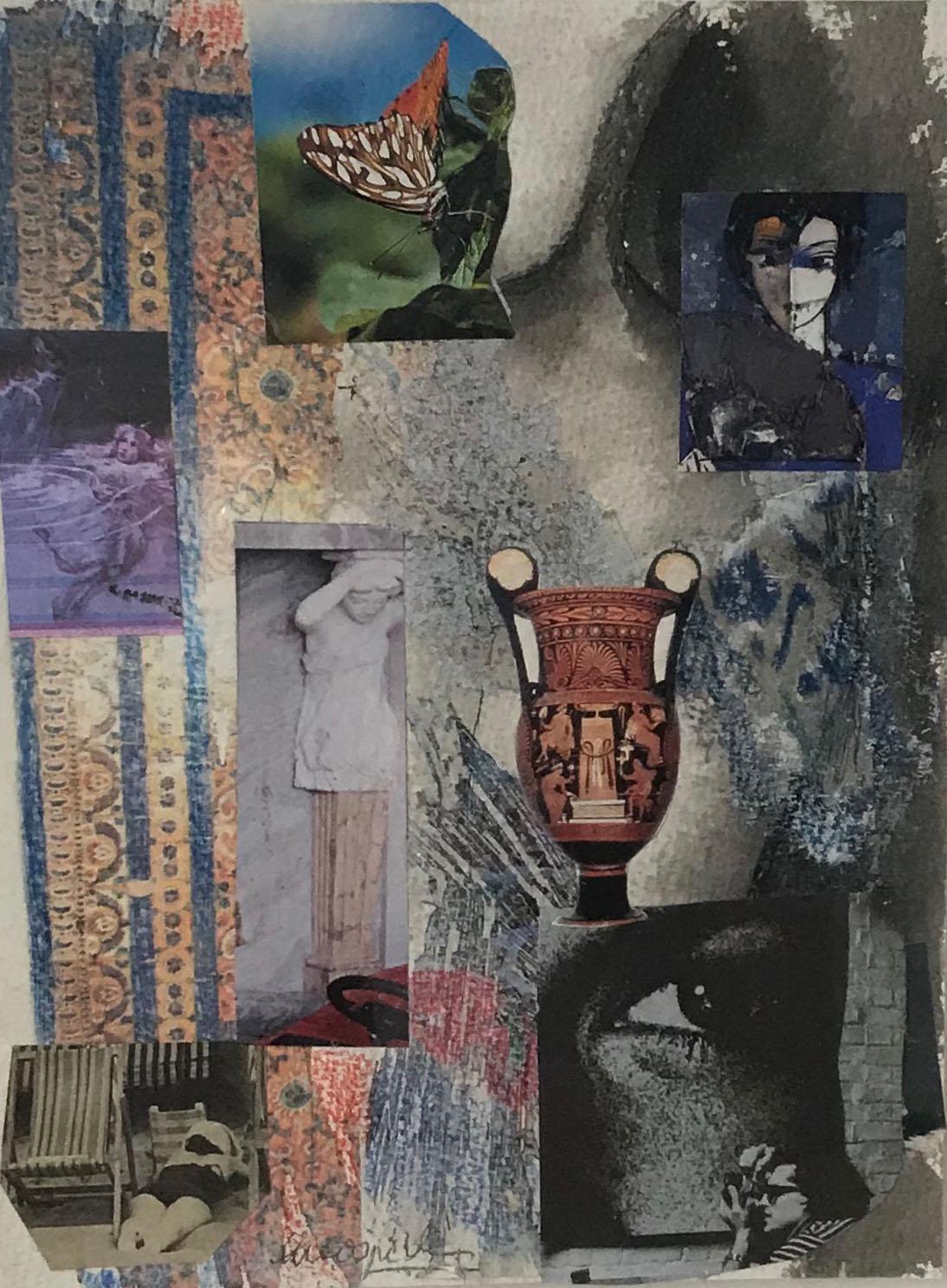 Miradas
Collages
25 x 20

Mi obra es principalmente abstracta, diría que expresionismo abstracto. Me encanta pintar al óleo, me da muchas posibilidades que no encuentro en otros medios. Cuando trabajo con collages sobre papel o madera utilizo