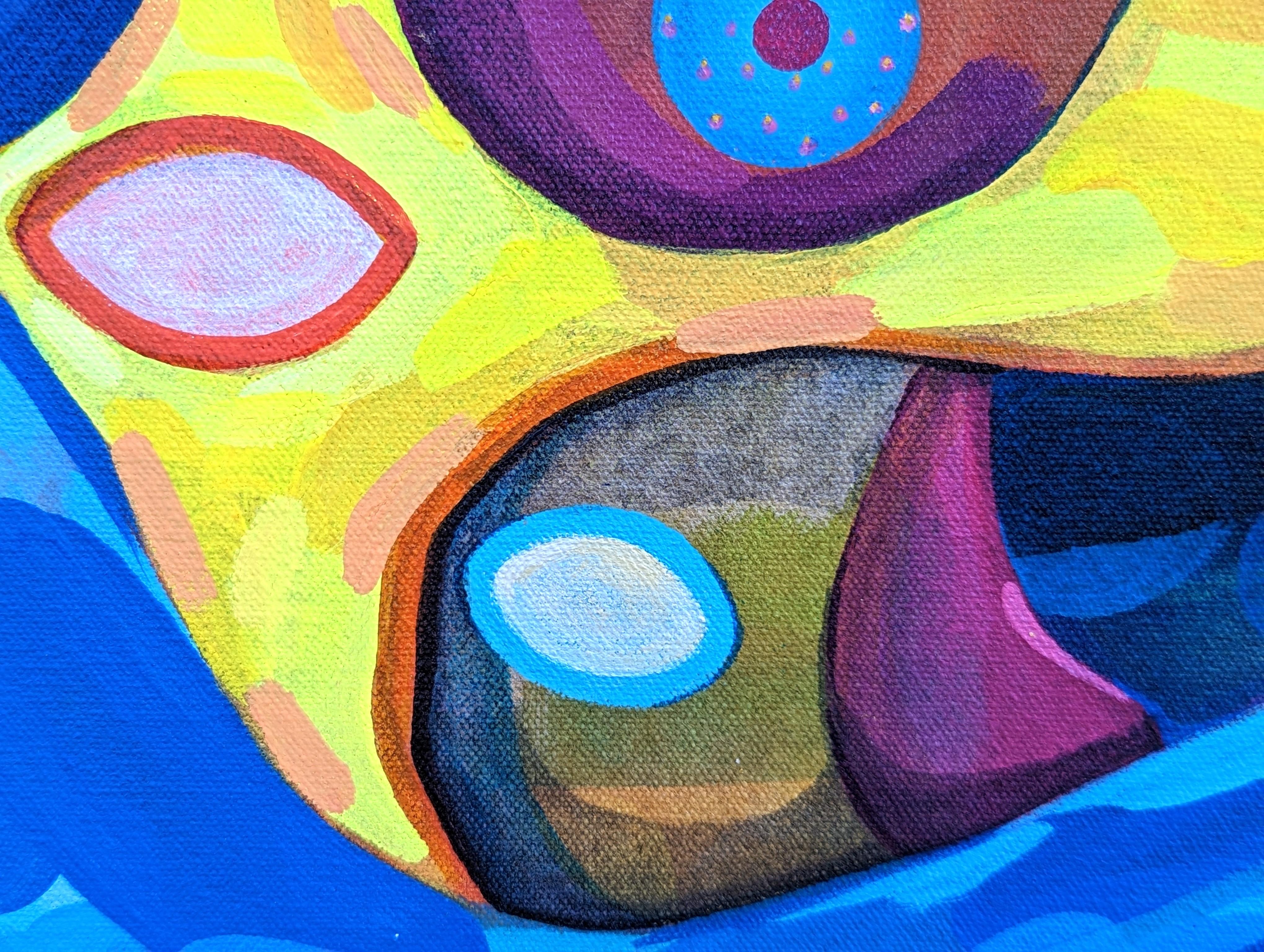 Peinture abstraite contemporaine de figure biomorphique en alligator aux tons orange et bleu en vente 5