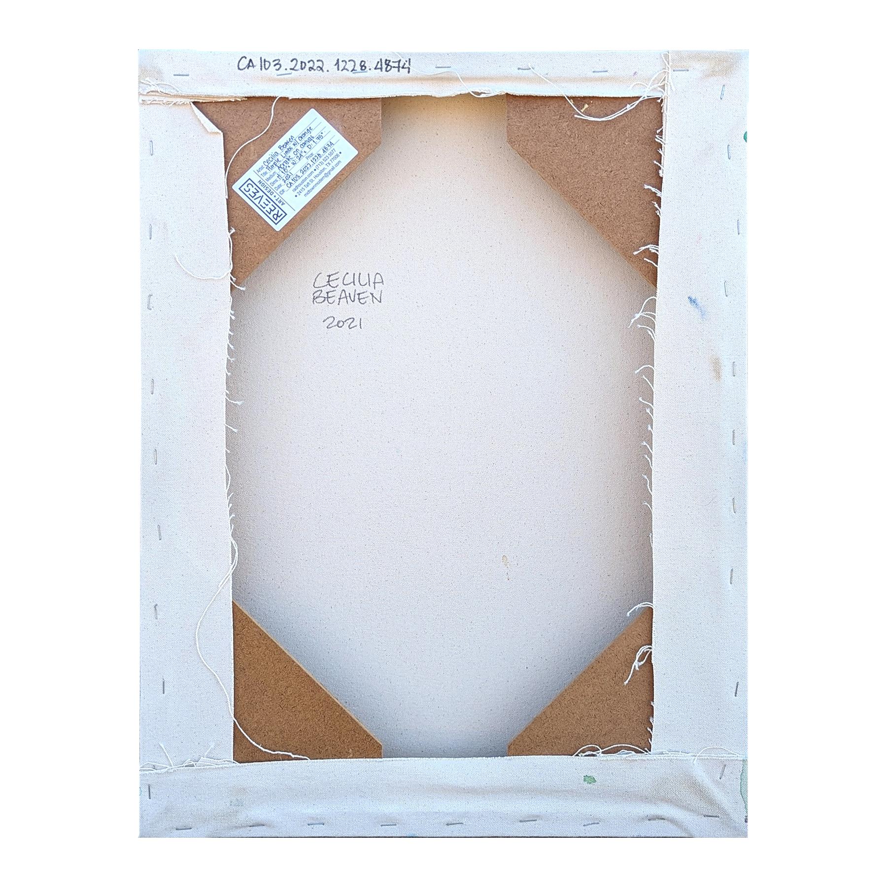 Quadro astratto contemporaneo con figure di cervi biomorfi dai toni arancioni e blu 6