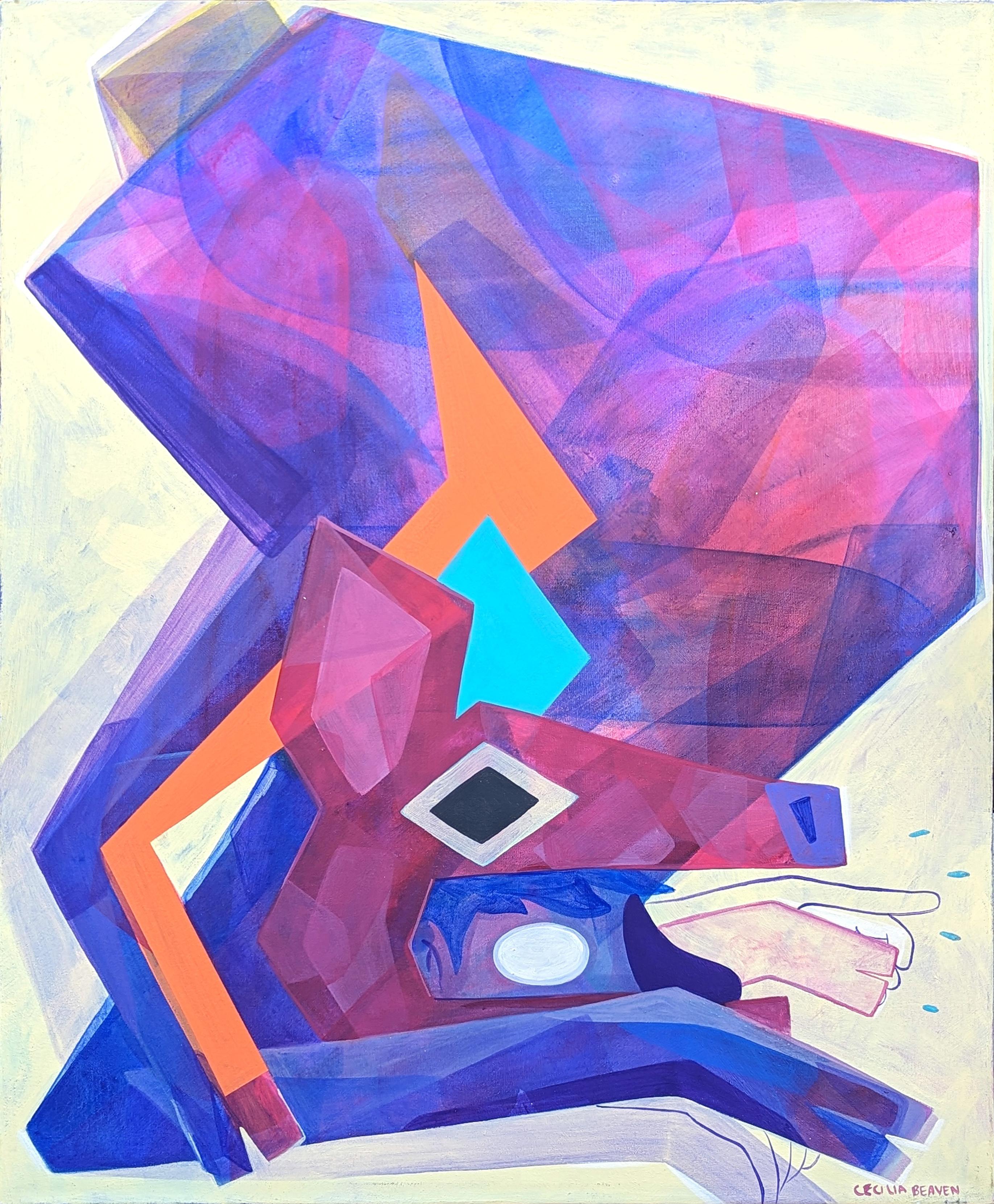 Cecilia Beaven Figurative Painting - Contemporary Abstract Orange, Purple, and Blue Biomorphic Animal Figure Painting