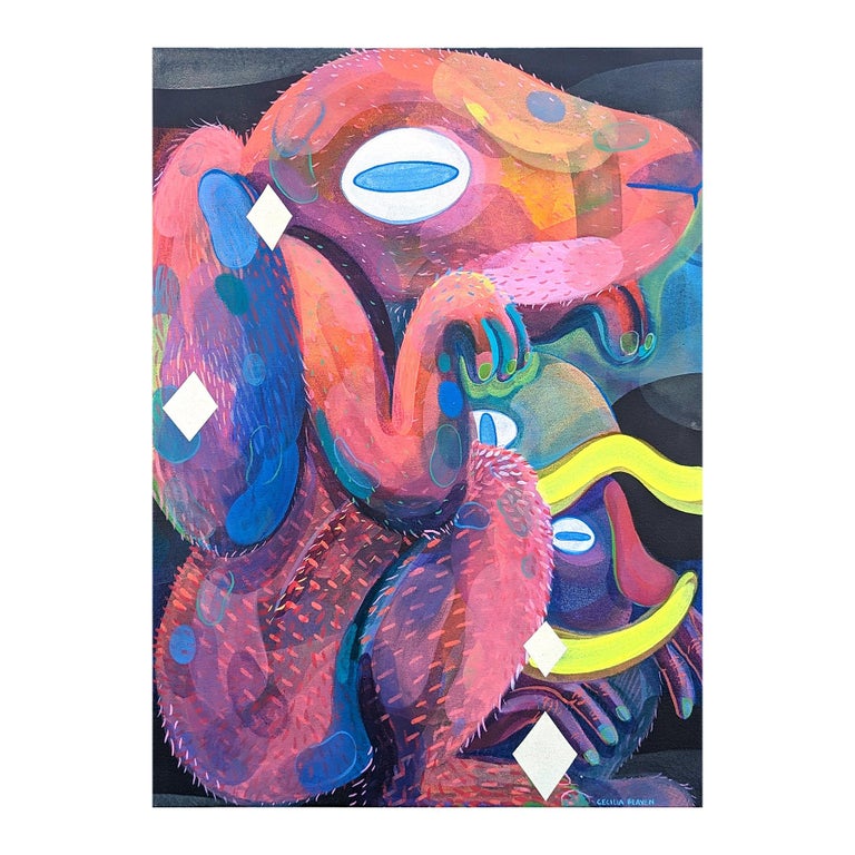 Cecilia Beaven - Contemporary Abstract Pink and Blue Toned Biomorphic ...