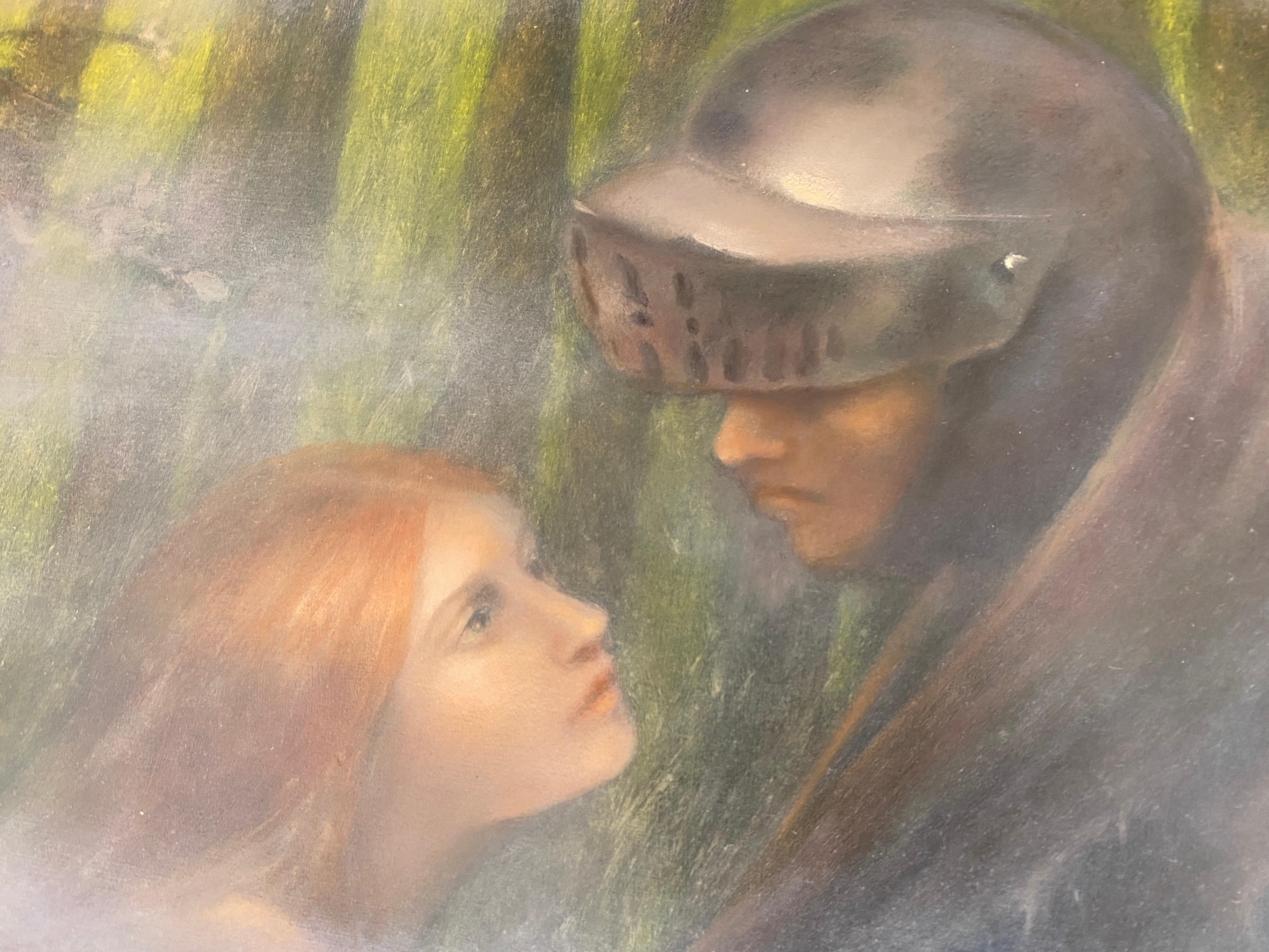 « Homenaje a Waterhouse », scène romantique dans le style préraphaélite. Huile sur panneau en vente 1