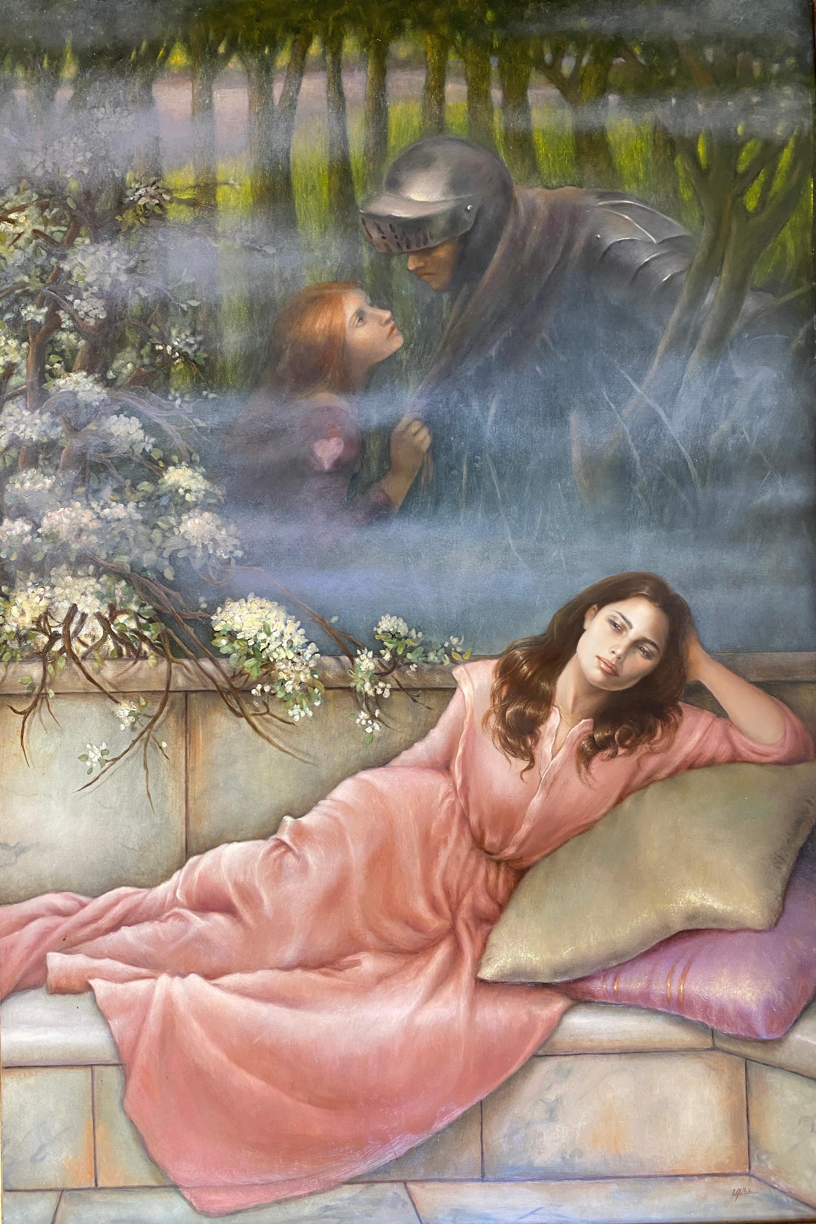 « Homenaje a Waterhouse », scène romantique dans le style préraphaélite. Huile sur panneau en vente 3