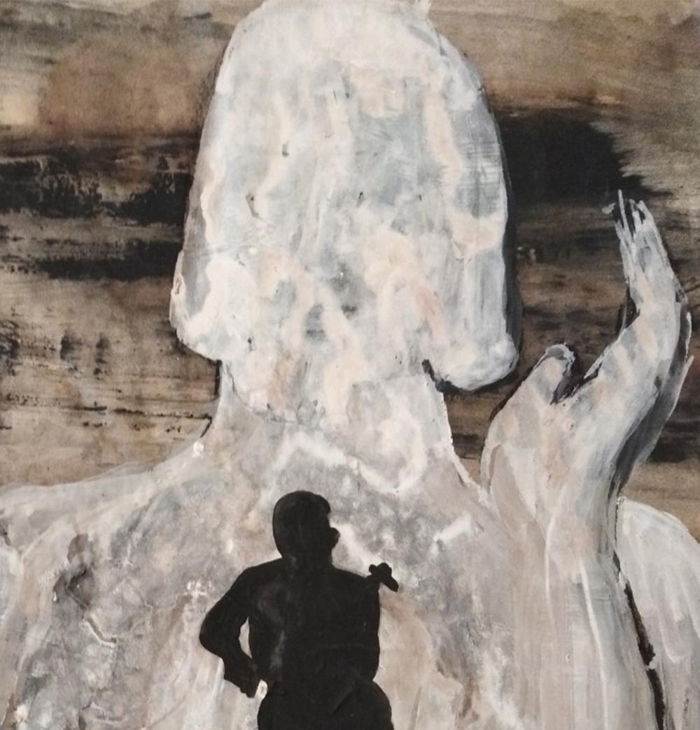 Cenizas y diamantes XIV,  Pittura astratta su carta - Abstract Painting Grigio di Cecilia Méndez Casariego