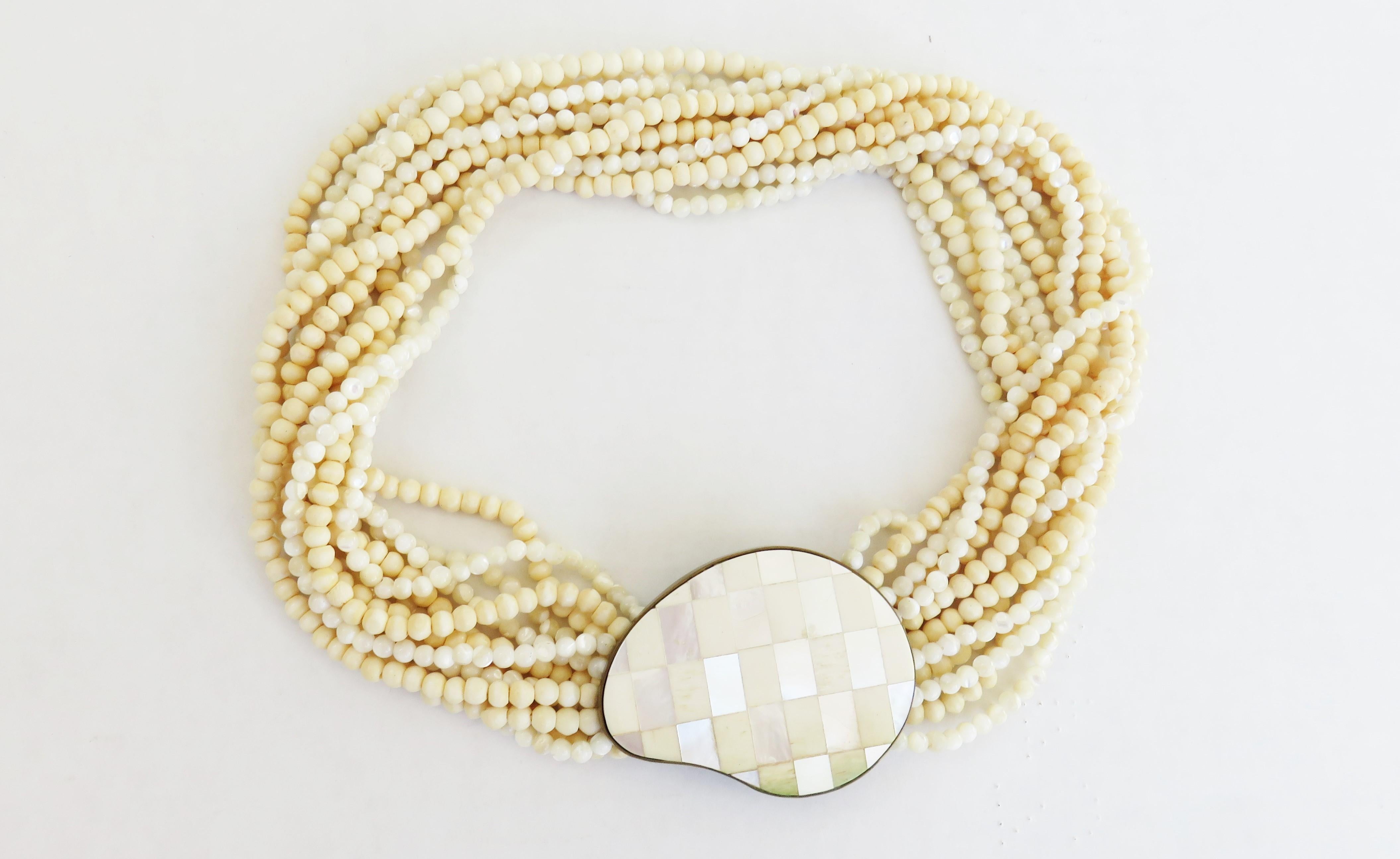 Cecilia Sebiri Torsade Shell Inlaid Necklace 1970s 1