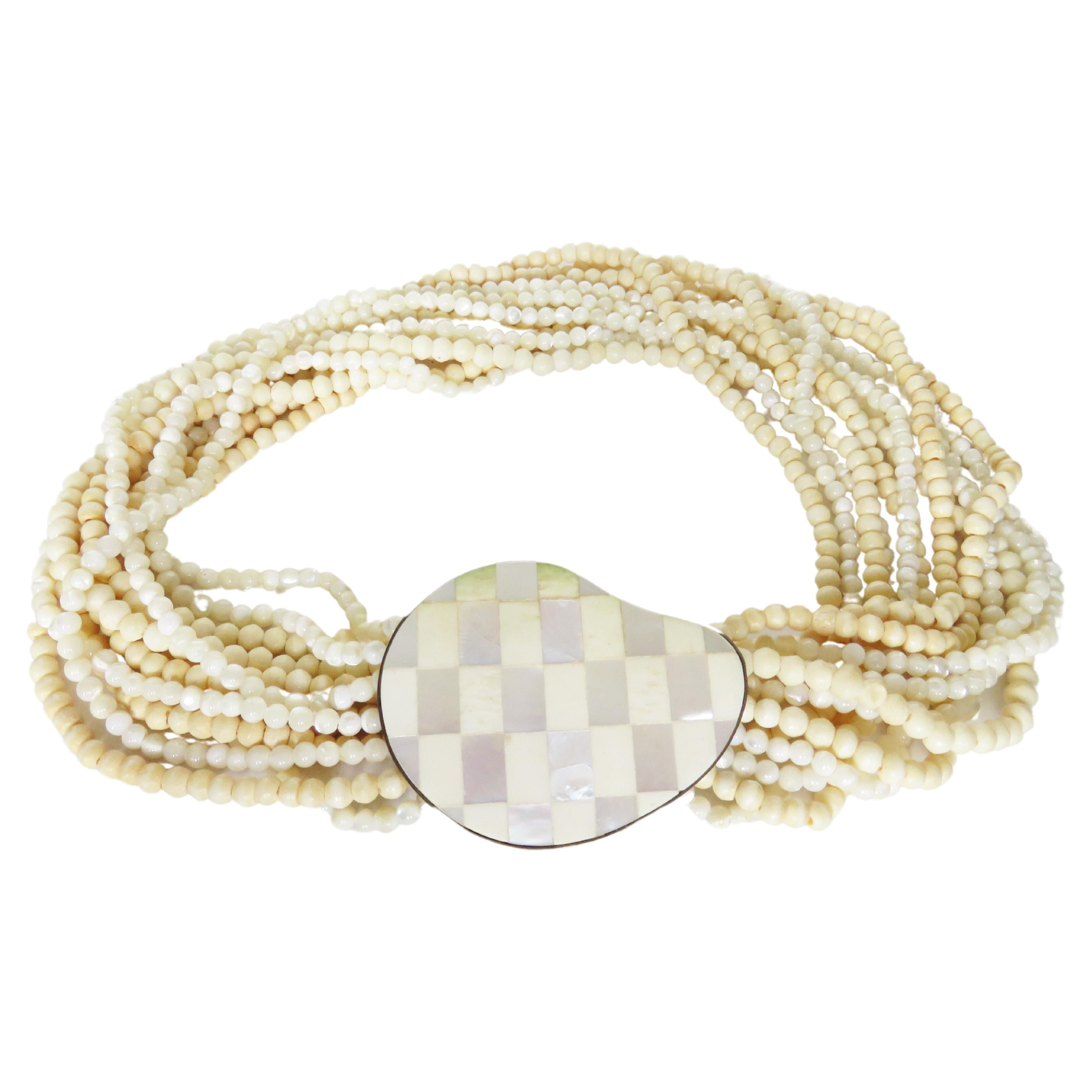 Cecilia Sebiri Torsade Shell Inlaid Necklace 1970s For Sale
