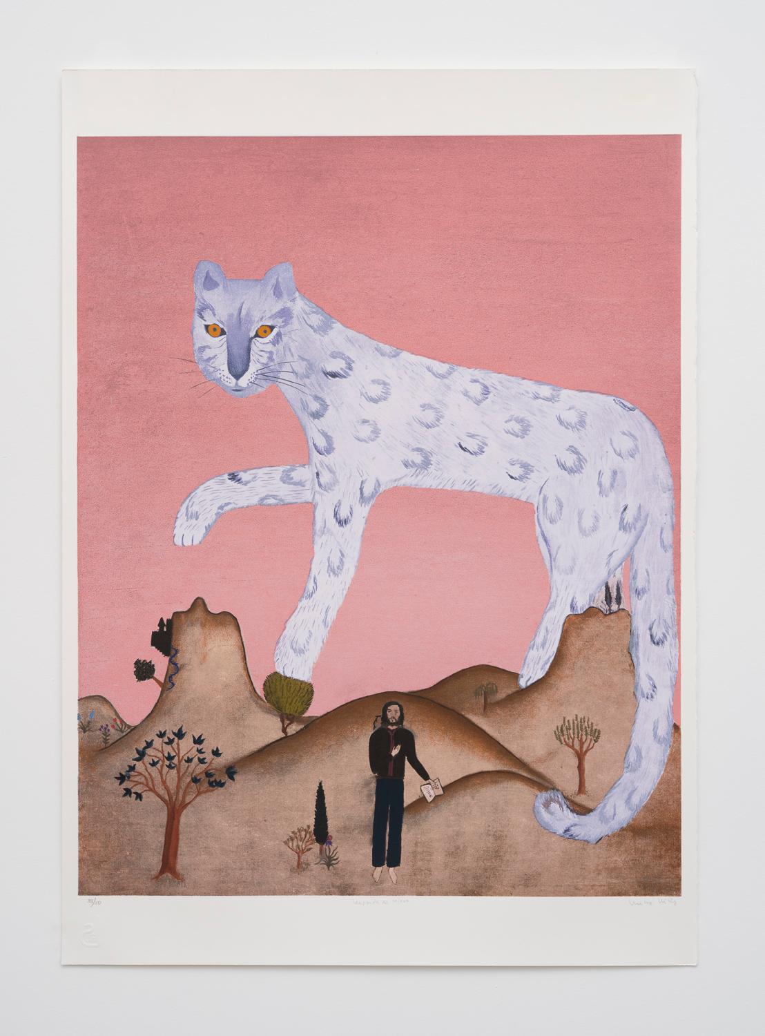 Cecilia Vicuña Animal Print – Poeta und Leopardo de Nieve