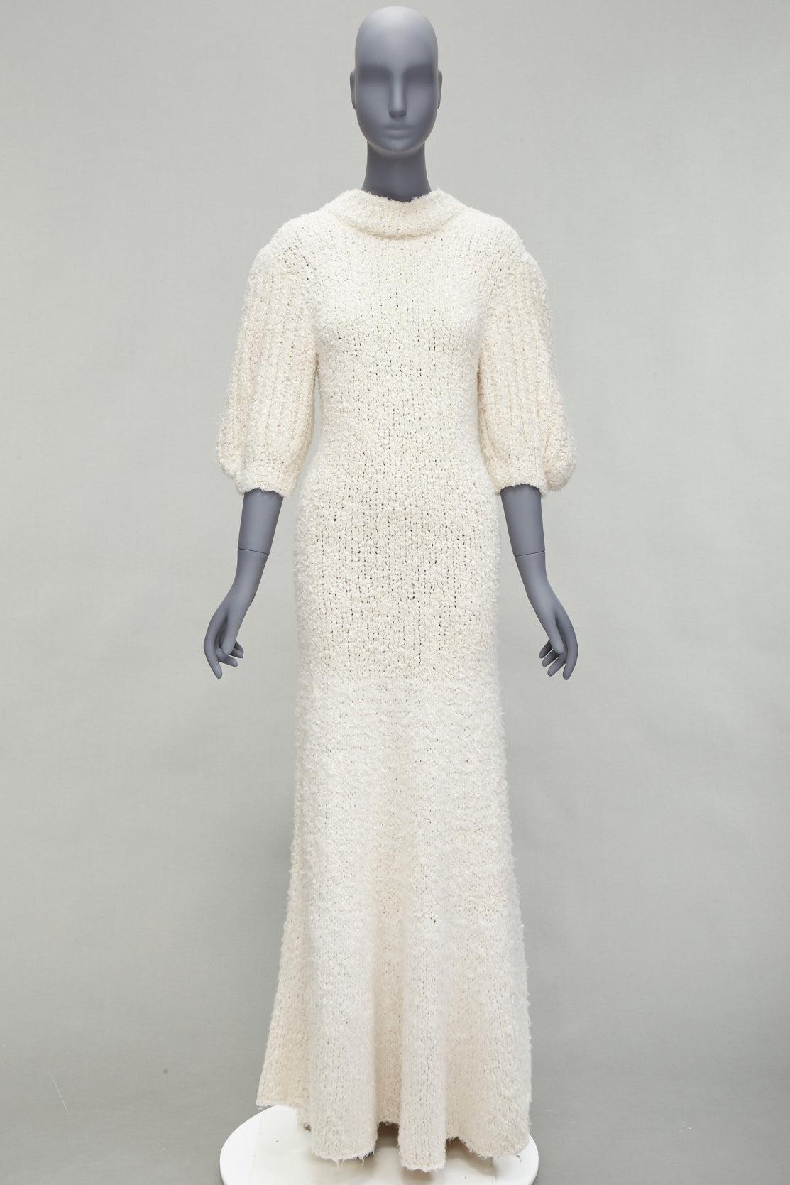 CECILIE BAHNSEN 2020 Latifa 100% silk knitted backless puff sleeves dress UK8 S For Sale 5