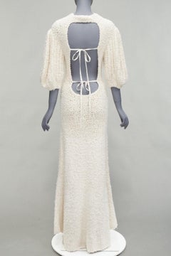 CECILIE BAHNSEN 2020 Latifa 100% silk knitted backless puff sleeves dress UK8 S