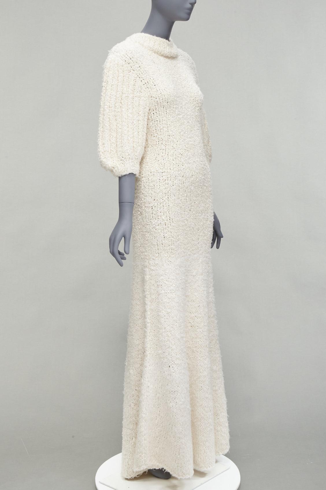 CECILIE BAHNSEN 2020 Latifa 100% silk knitted backless puff sleeves dress UK8 S In New Condition For Sale In Hong Kong, NT