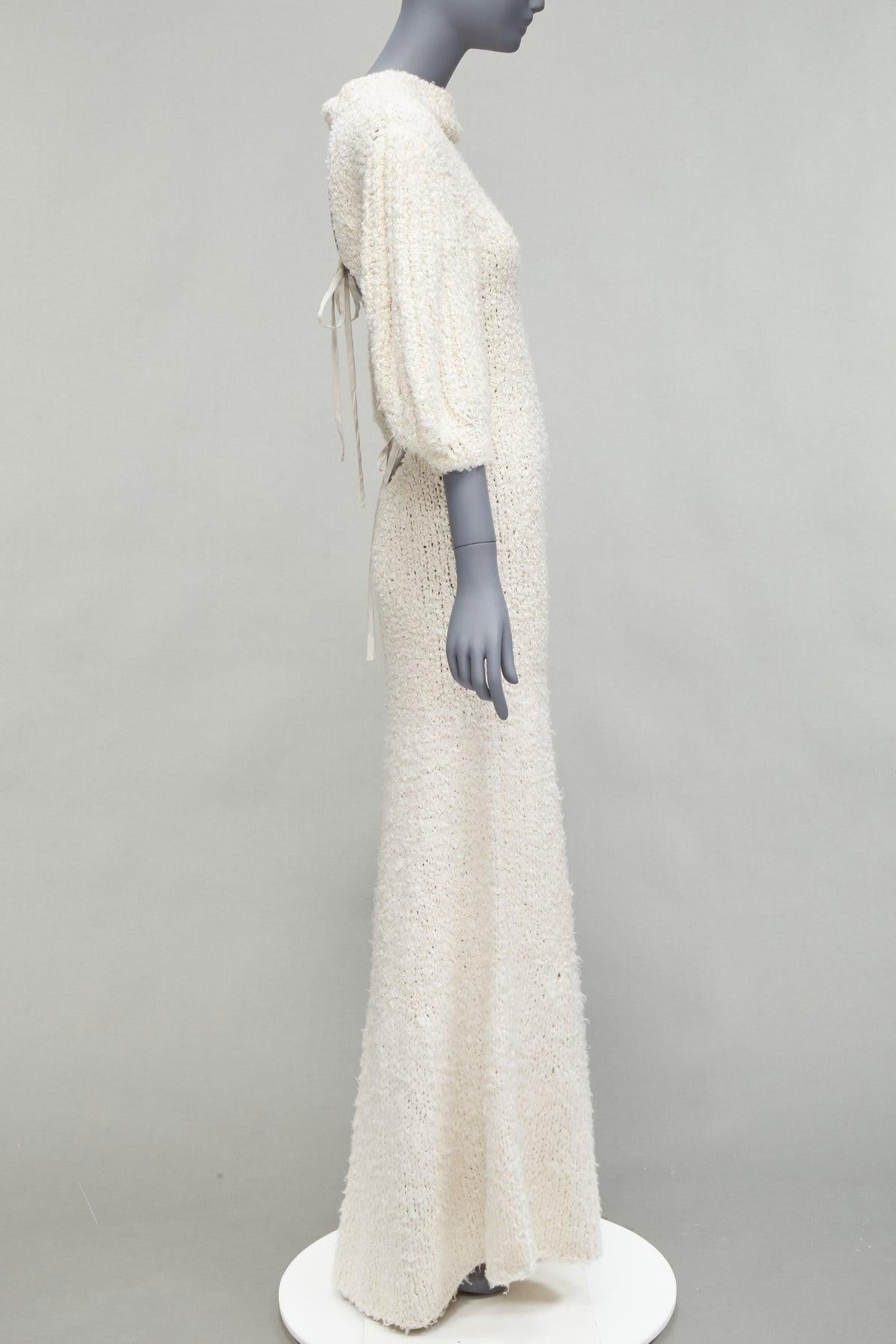 Women's CECILIE BAHNSEN 2020 Latifa 100% silk knitted backless puff sleeves dress UK8 S For Sale