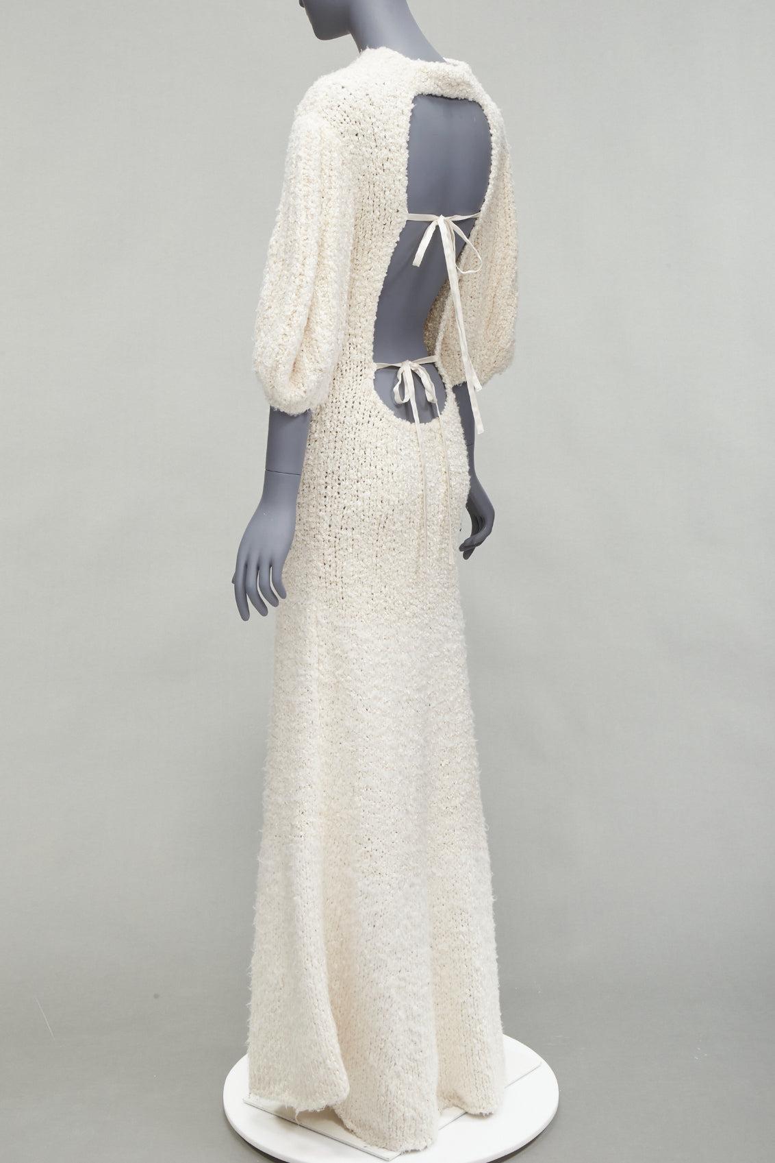 CECILIE BAHNSEN 2020 Latifa 100% silk knitted backless puff sleeves dress UK8 S For Sale 1