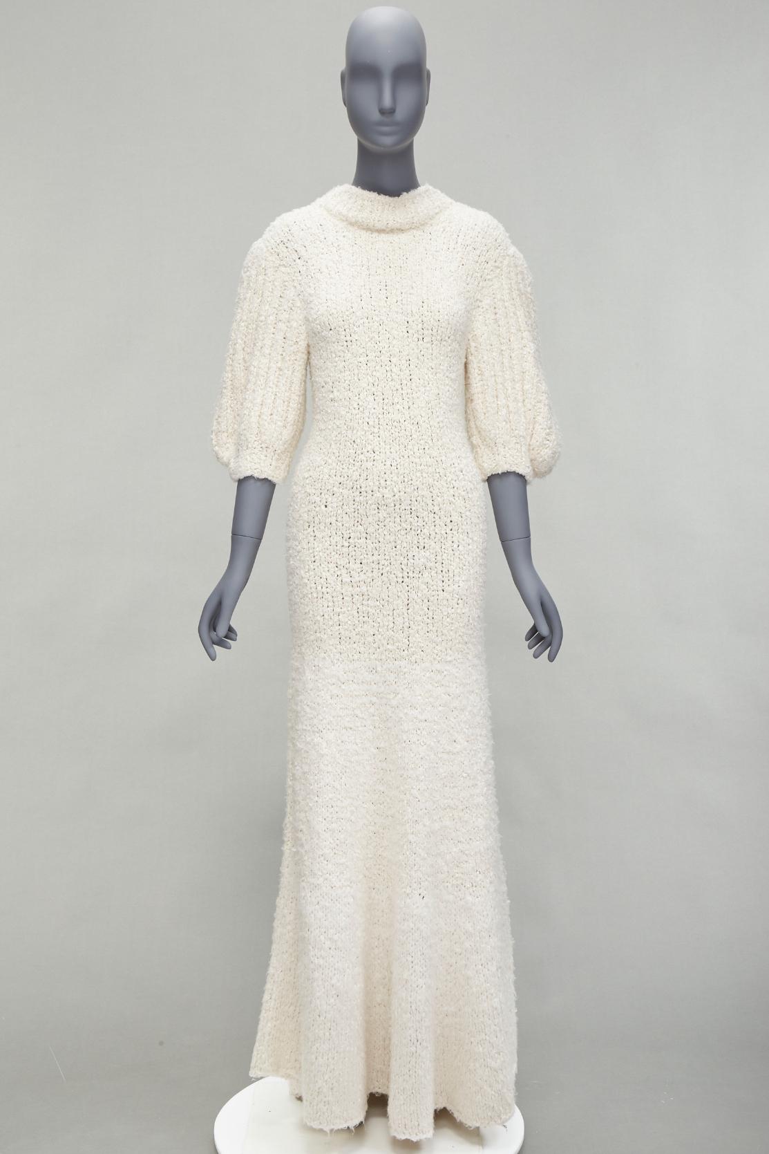 CECILIE BAHNSEN 2020 Latifa silk knitted backless puff sleeves gown dress UK8 S 5