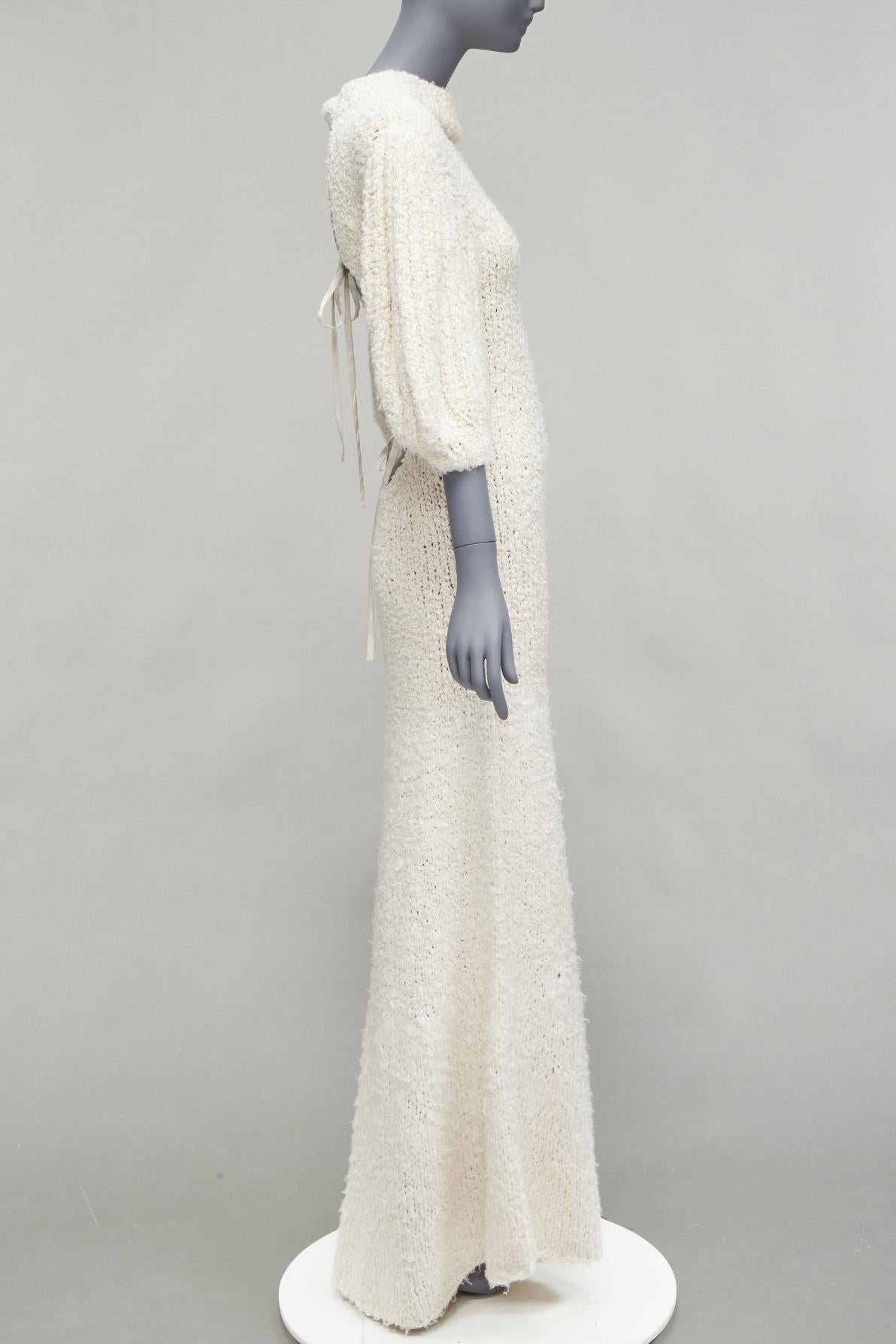 CECILIE BAHNSEN 2020 Latifa silk knitted backless puff sleeves gown dress UK8 S In New Condition In Hong Kong, NT