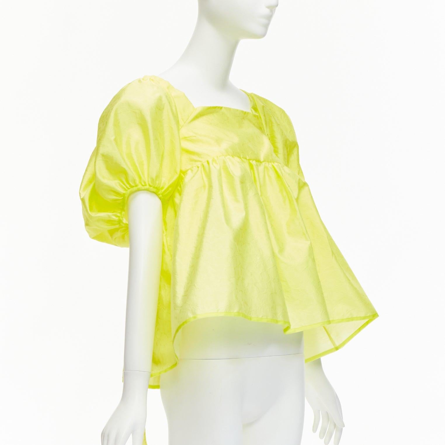 Yellow CECILIE BAHNSEN 2021 Babett yellow textured puff sleeve babydoll top UK6 XS For Sale