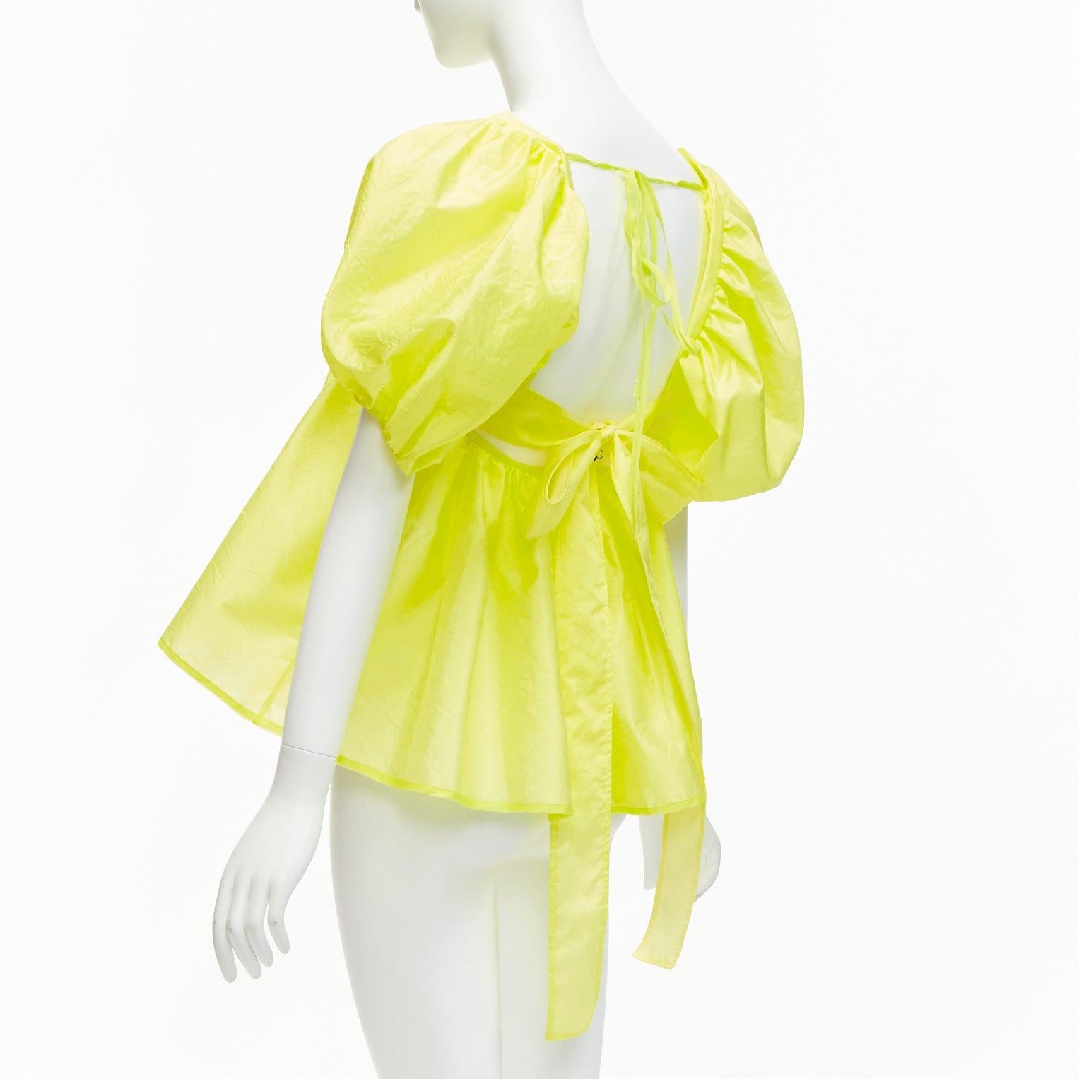 Women's CECILIE BAHNSEN 2021 Babett yellow textured puff sleeve babydoll top UK6 XS For Sale