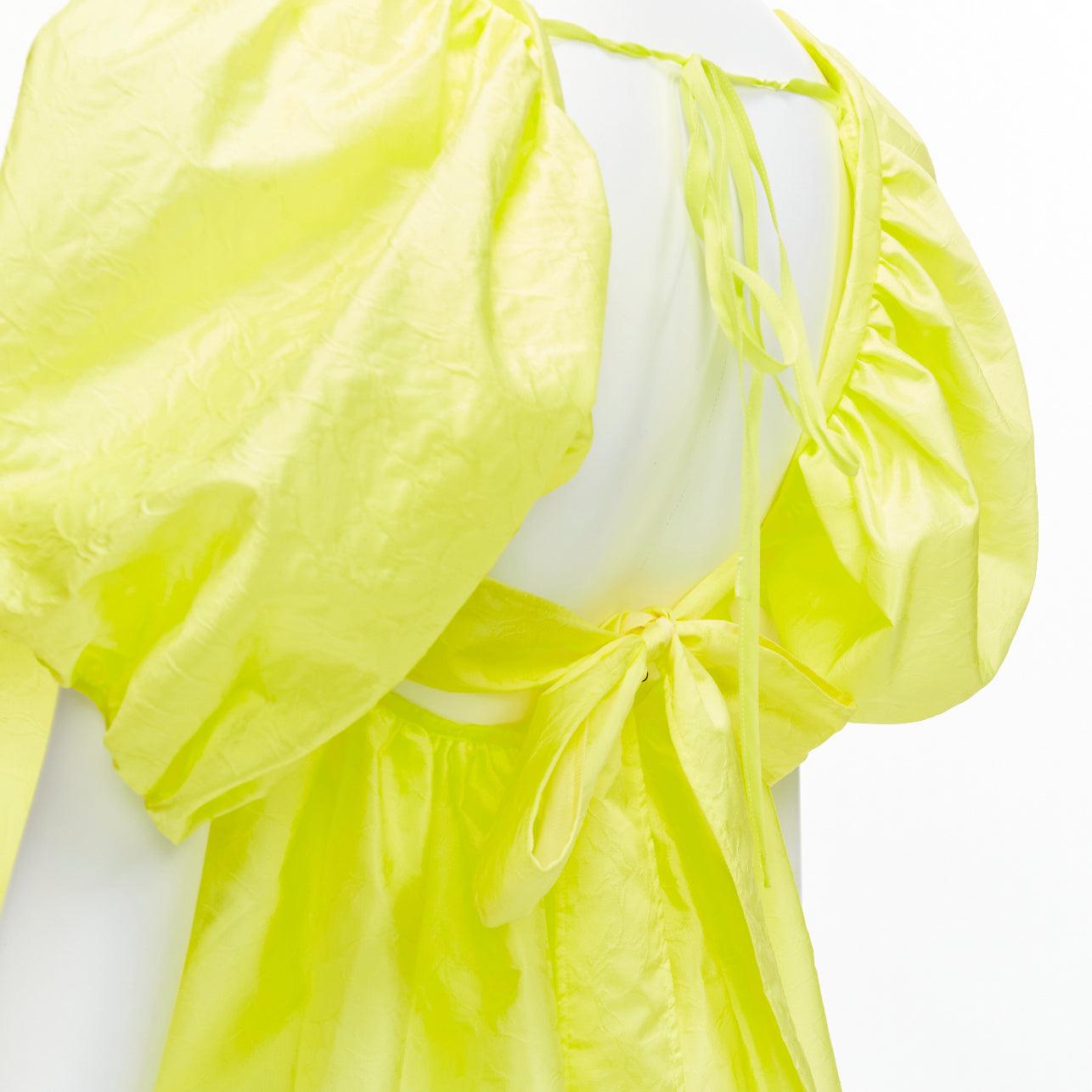 CECILIE BAHNSEN 2021 Babett yellow textured puff sleeve babydoll top UK6 XS For Sale 1