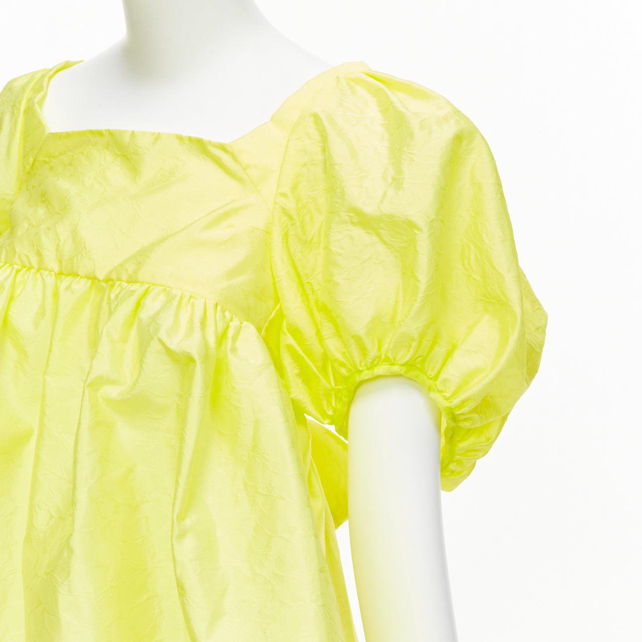 CECILIE BAHNSEN 2021 Babett yellow textured puff sleeve babydoll top UK6 XS For Sale 2