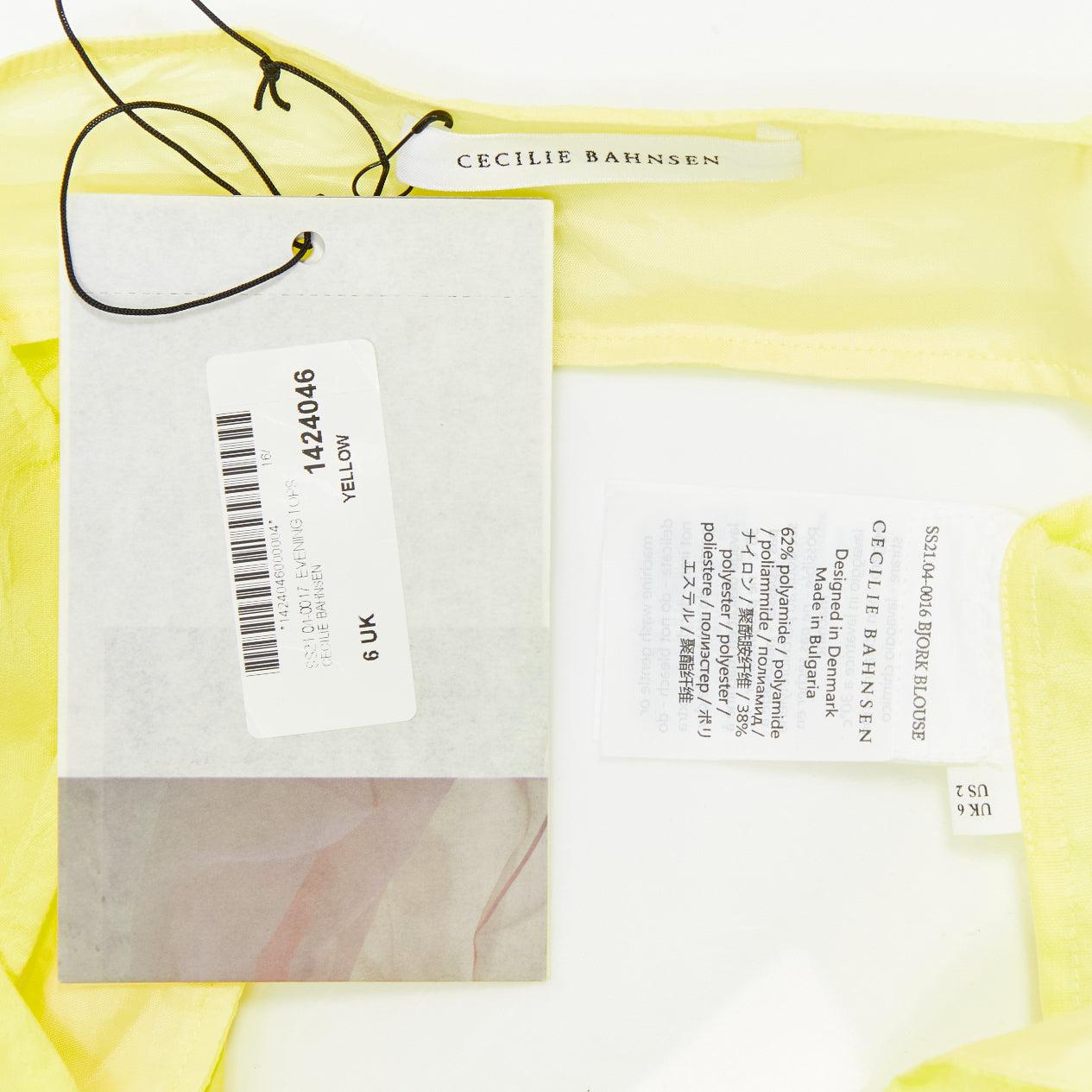 CECILIE BAHNSEN 2021 Babett yellow textured puff sleeve babydoll top UK6 XS For Sale 3