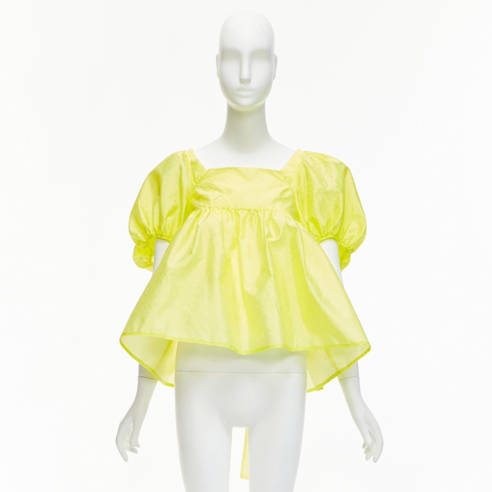 CECILIE BAHNSEN 2021 Babett yellow textured puff sleeve babydoll top UK6 XS For Sale 4