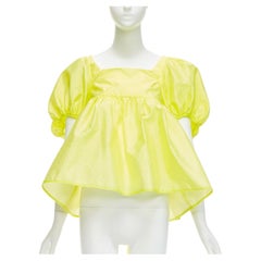 CECILIE BAHNSEN 2021 Babett top babydoll giallo con maniche a sbuffo UK6 XS
