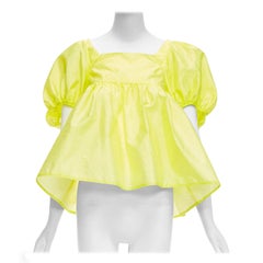 CECILIE BAHNSEN 2021 Babett yellow textured puff sleeve babydoll top UK6 XS