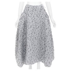 CECILIE BAHNSEN 2021 silver metallic cloque overlay flared midi skirt UK6 XS