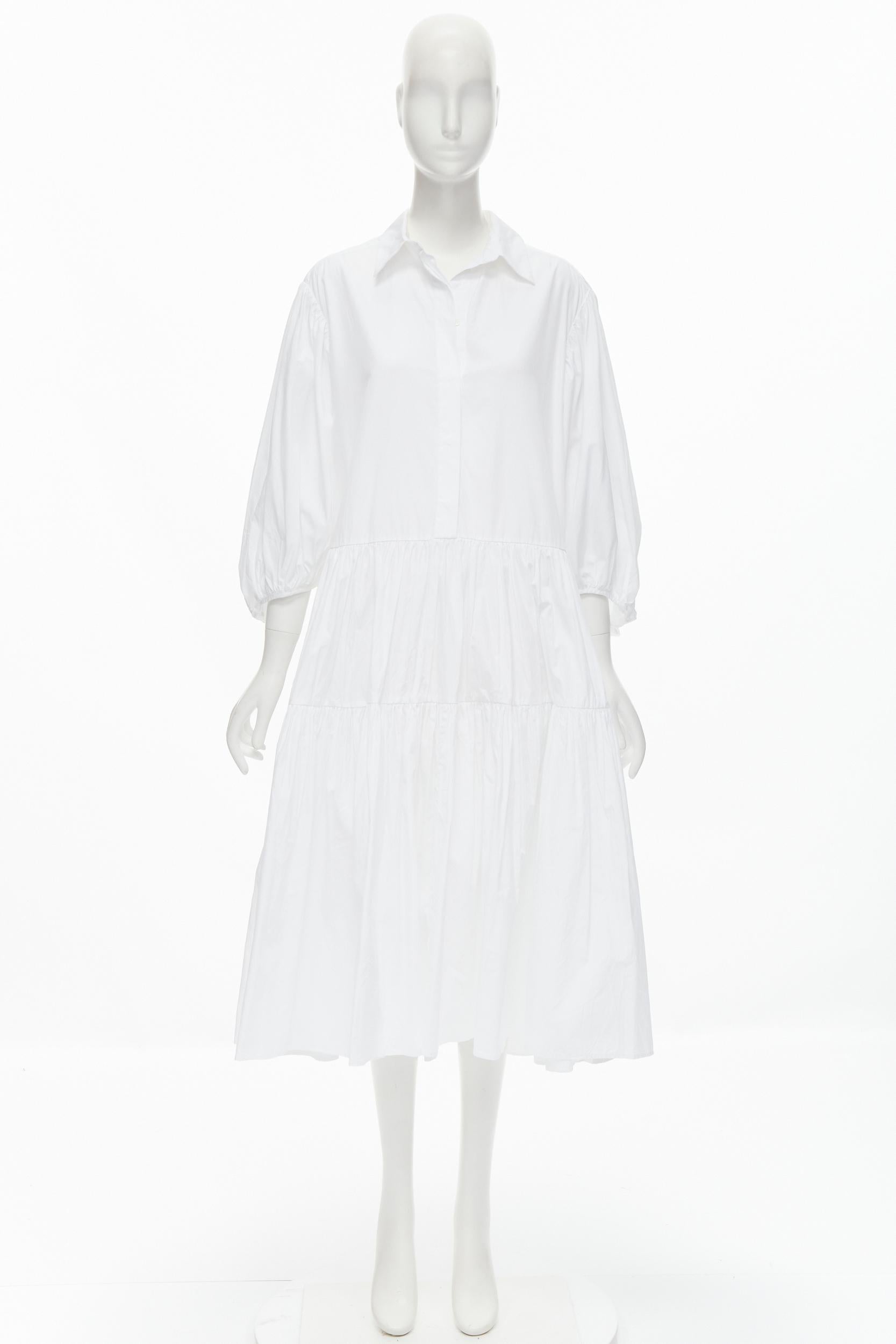 CECILIE BAHNSEN Amy white cotton poplin tiered shirred flared moumou dress UK6 S For Sale 2