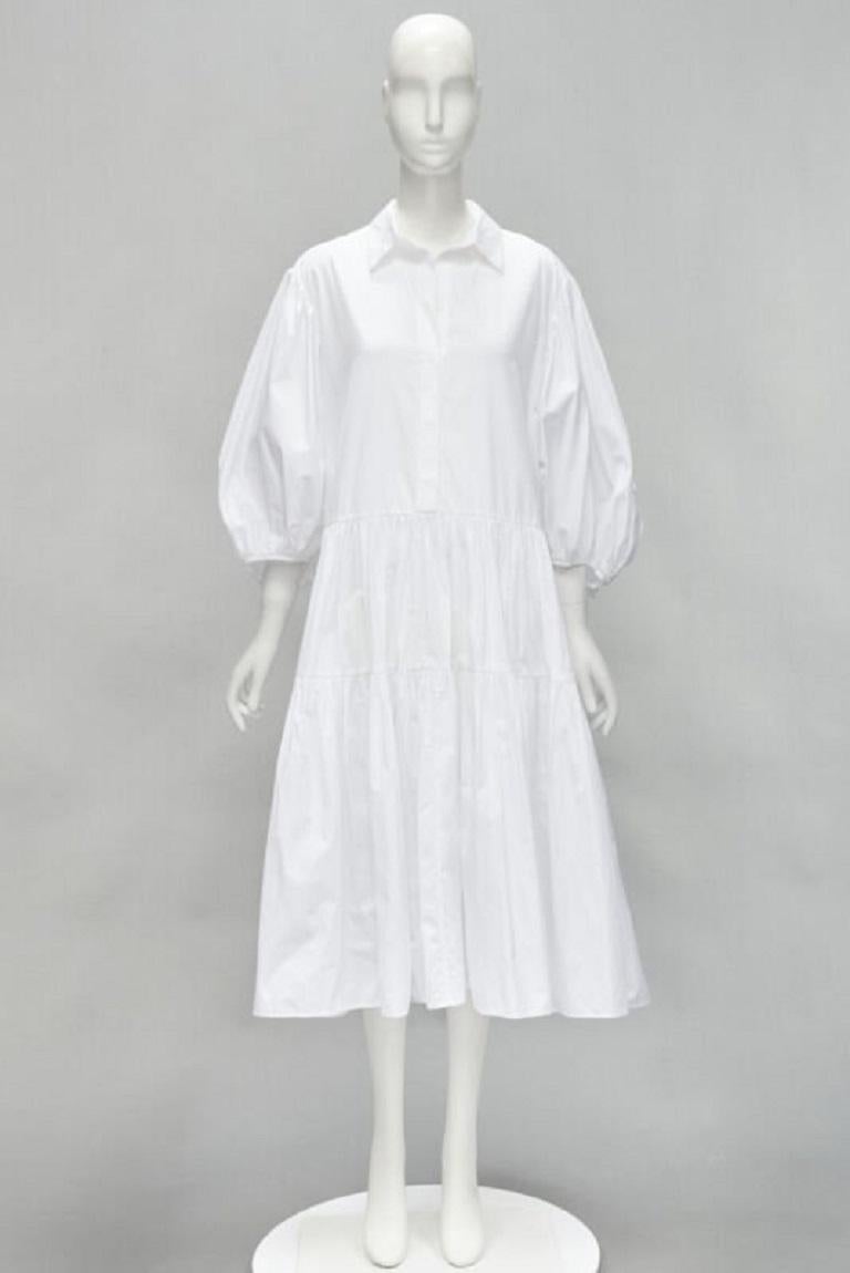 CECILIE BAHNSEN Amy Vestido acampanado de popelina de algodón blanco con volantes UK6 S en venta 5