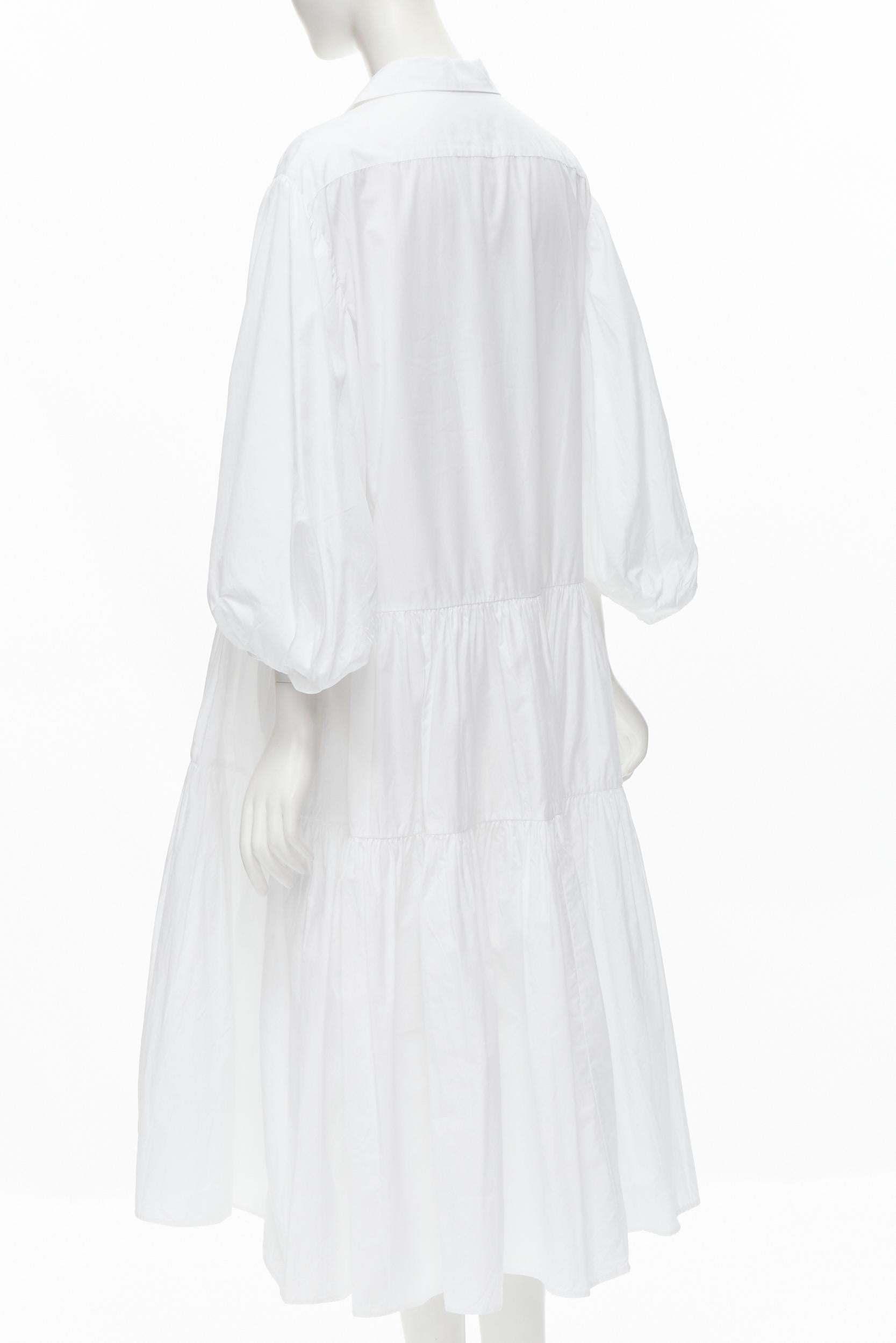 Gray CECILIE BAHNSEN Amy white cotton poplin tiered shirred flared moumou dress UK6 S For Sale