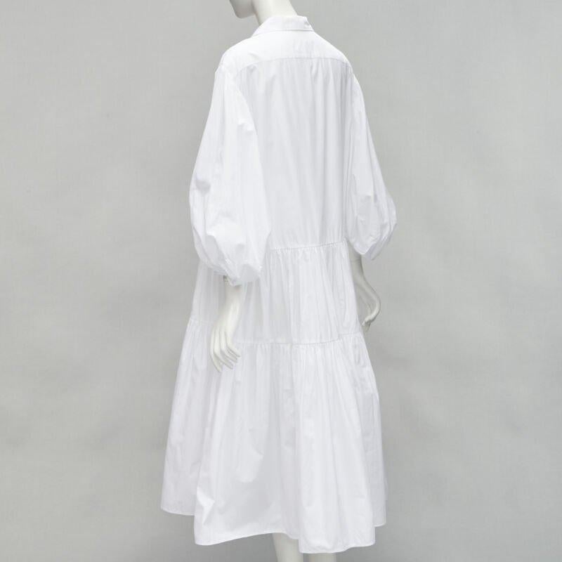 CECILIE BAHNSEN Amy Vestido acampanado de popelina de algodón blanco con volantes UK6 S en venta 1
