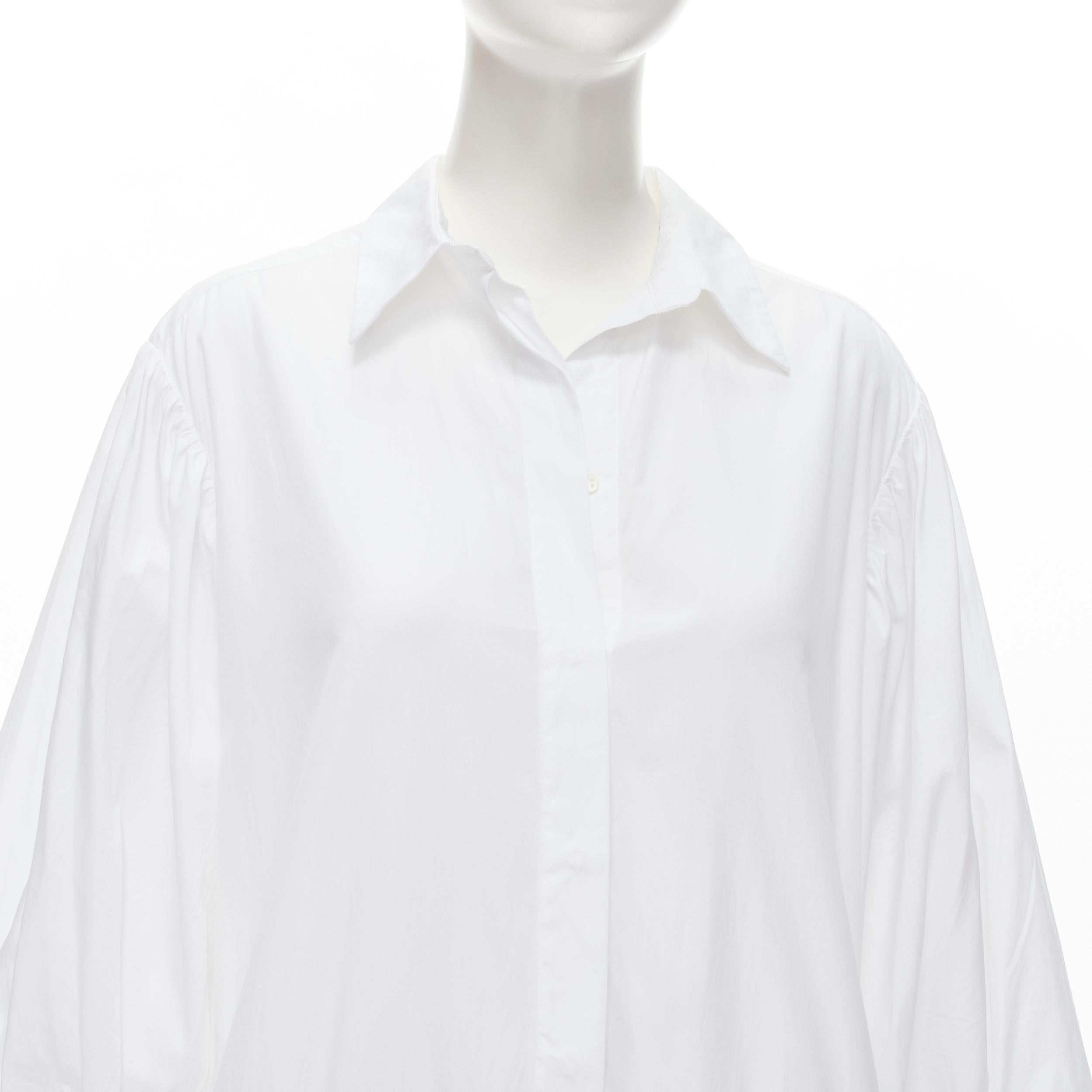 CECILIE BAHNSEN Amy white cotton poplin tiered shirred flared moumou dress UK6 S In Excellent Condition For Sale In Hong Kong, NT
