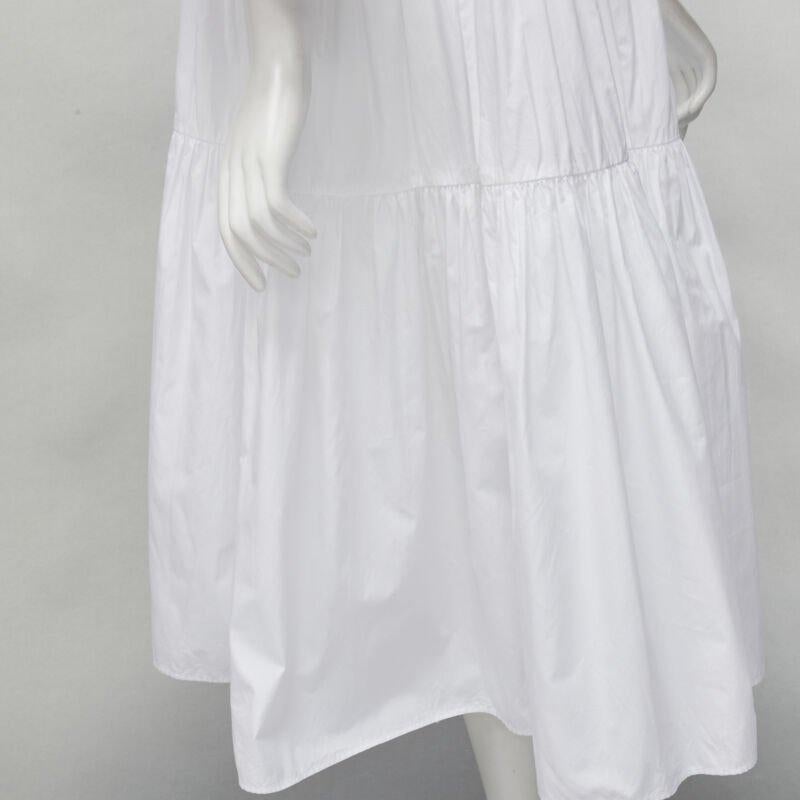 CECILIE BAHNSEN Amy Vestido acampanado de popelina de algodón blanco con volantes UK6 S en venta 3
