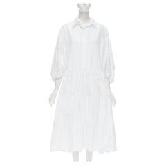 CECILIE BAHNSEN Amy white cotton poplin tiered shirred flared moumou dress UK6 S