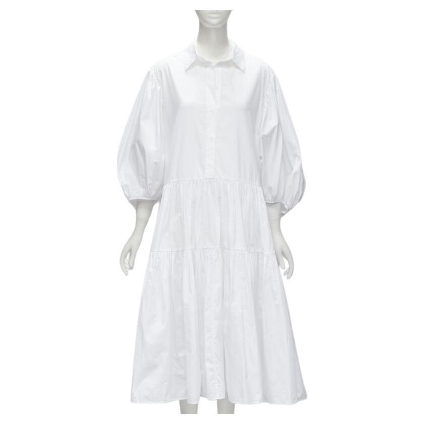 CECILIE BAHNSEN Amy Vestido acampanado de popelina de algodón blanco con volantes UK6 S en venta