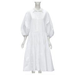 CECILIE BAHNSEN Amy white cotton poplin tiered shirred flared moumou dress UK6 S