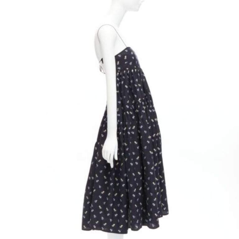 CECILIE BAHNSEN black floral empire string strap babydoll flared dress US6 M In Excellent Condition In Hong Kong, NT