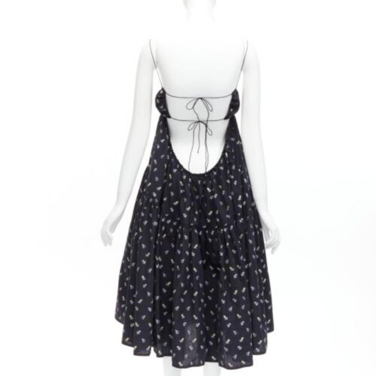 Women's CECILIE BAHNSEN black floral empire string strap babydoll flared dress US6 M