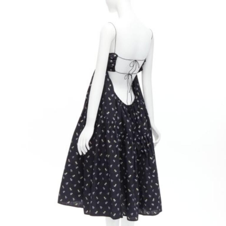 CECILIE BAHNSEN black floral empire string strap babydoll flared dress US6 M 1