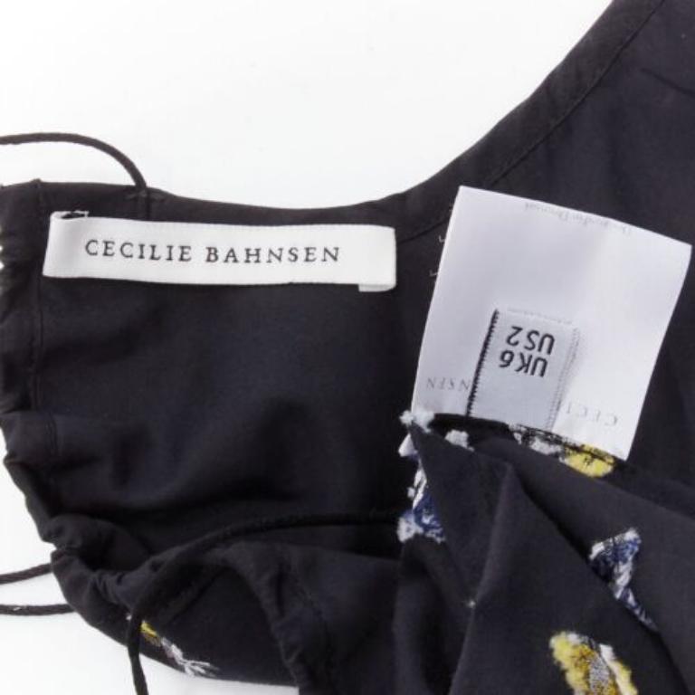 CECILIE BAHNSEN black floral empire string strap babydoll flared dress US6 M 3