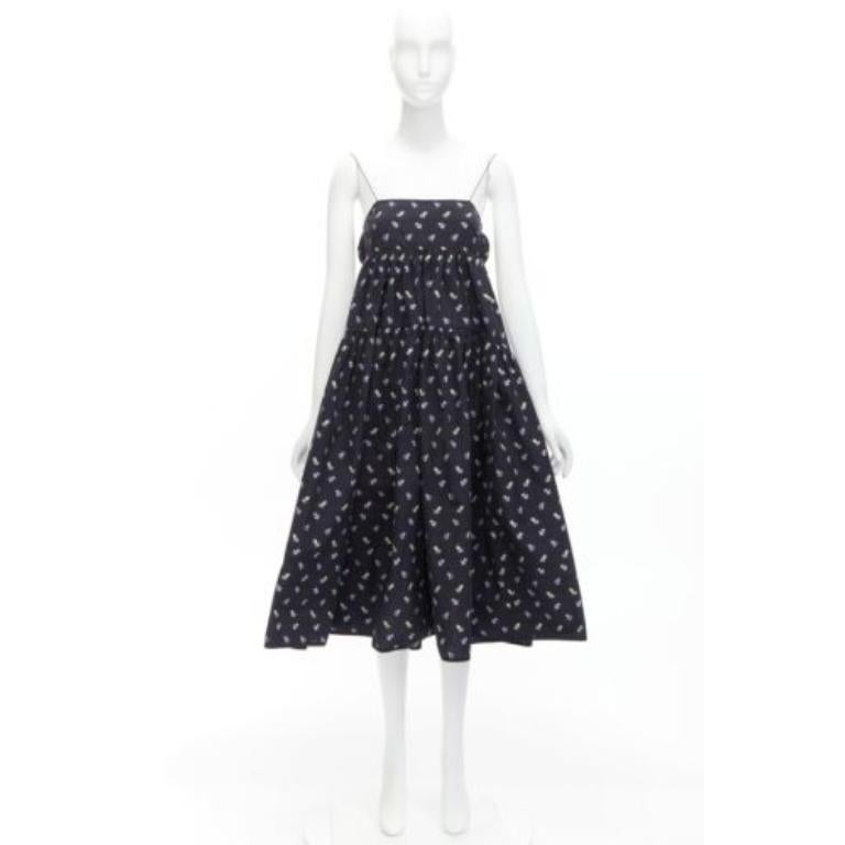 CECILIE BAHNSEN black floral empire string strap babydoll flared dress US6 M 4