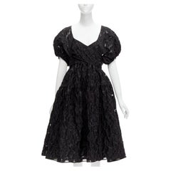 CECILIE BAHNSEN black sheer embroidered black cutout tie flared dress UK8 S