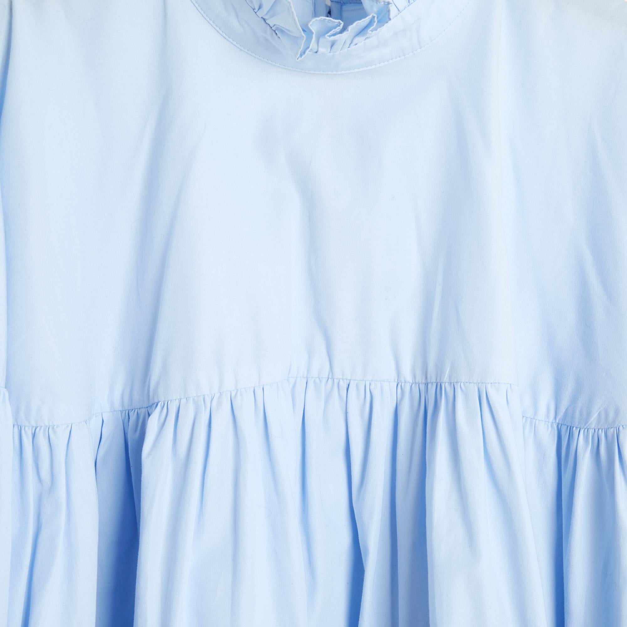 Women's or Men's Cecilie Bahnsen Blouse FR38 Baby Blue Cotton Ruffles Maxi Shirt UK10 US6/8