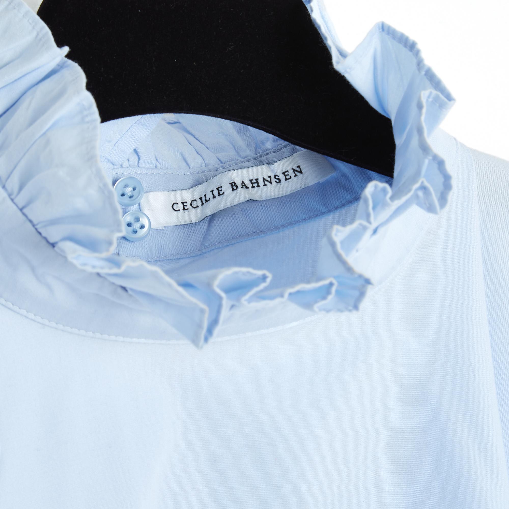 Cecilie Bahnsen Blouse FR38 Baby Blue Cotton Ruffles Maxi Shirt UK10 US6/8 1